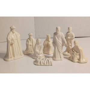 Vintage 8 Piece White‎ Porcelain Nativity Scene Figurine Set Christmas Decor
